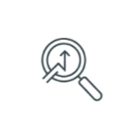 Magnifying glass with upward trending arrow inside