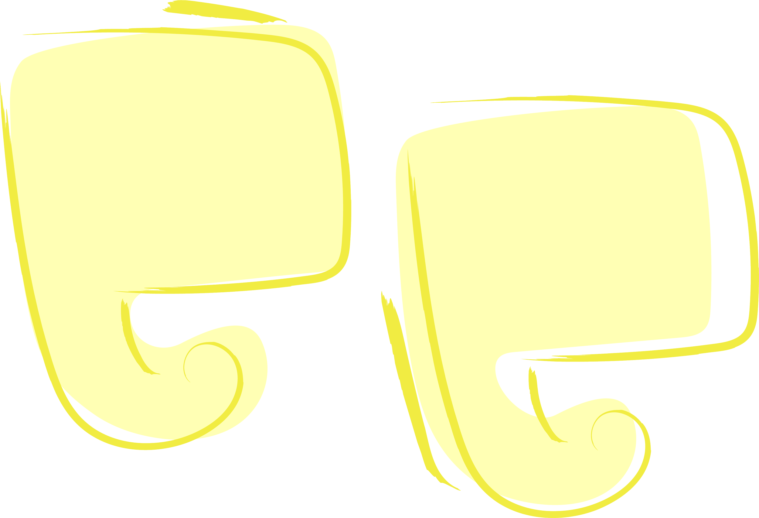 Two yellow question marks with rounded corners and a curled tail, set against a white background.
