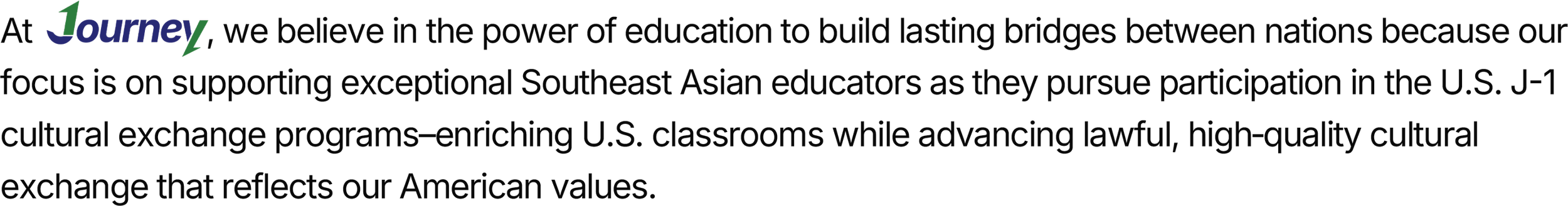 Journey logo with stylized text and a colorful arrow, text about supporting Southeast Asian educators through cultural exchange programs.