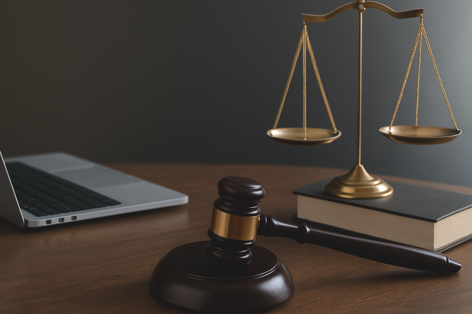 Law office desk with AI-powered legal intake and automation theme