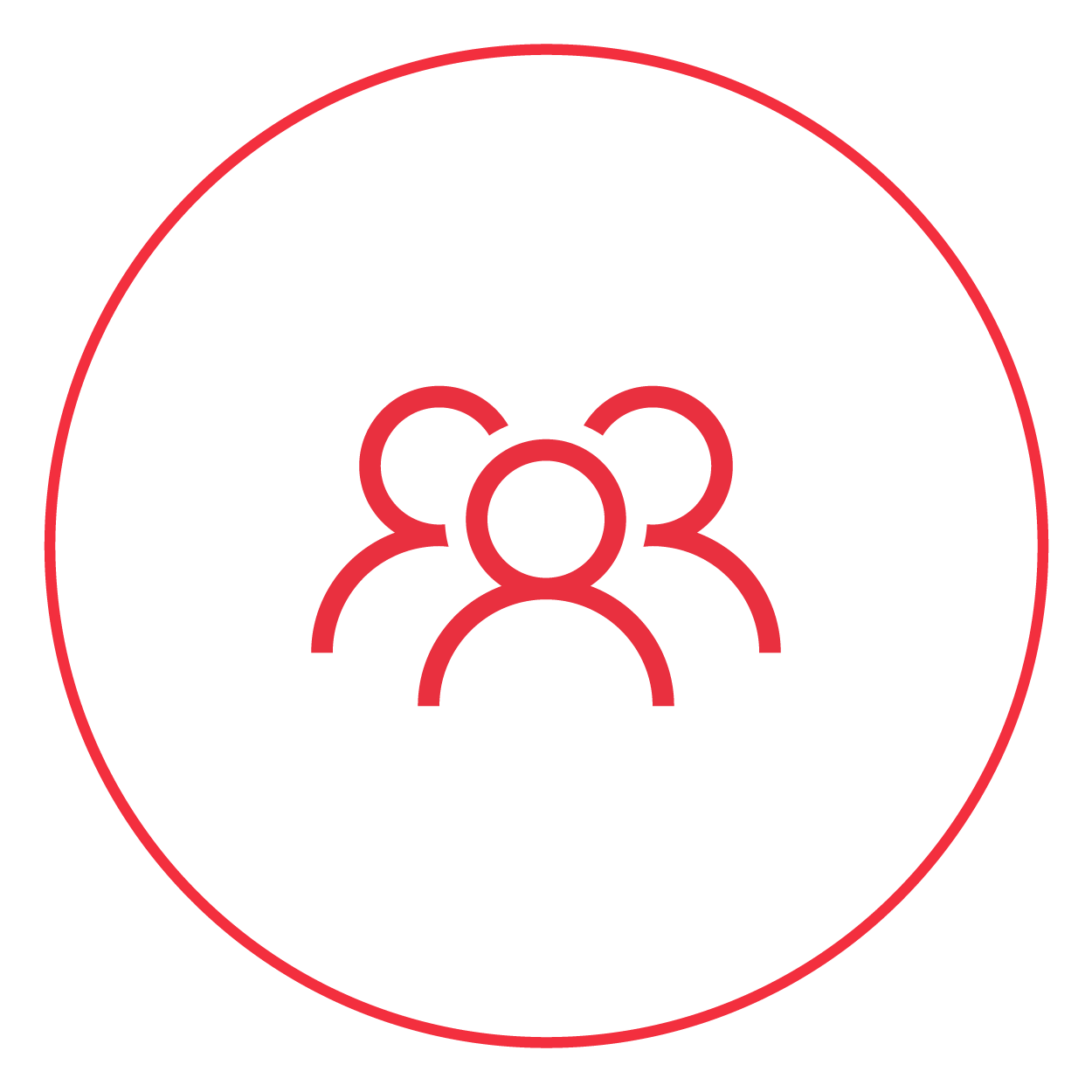 Icon of three people within a circle, representing group or community