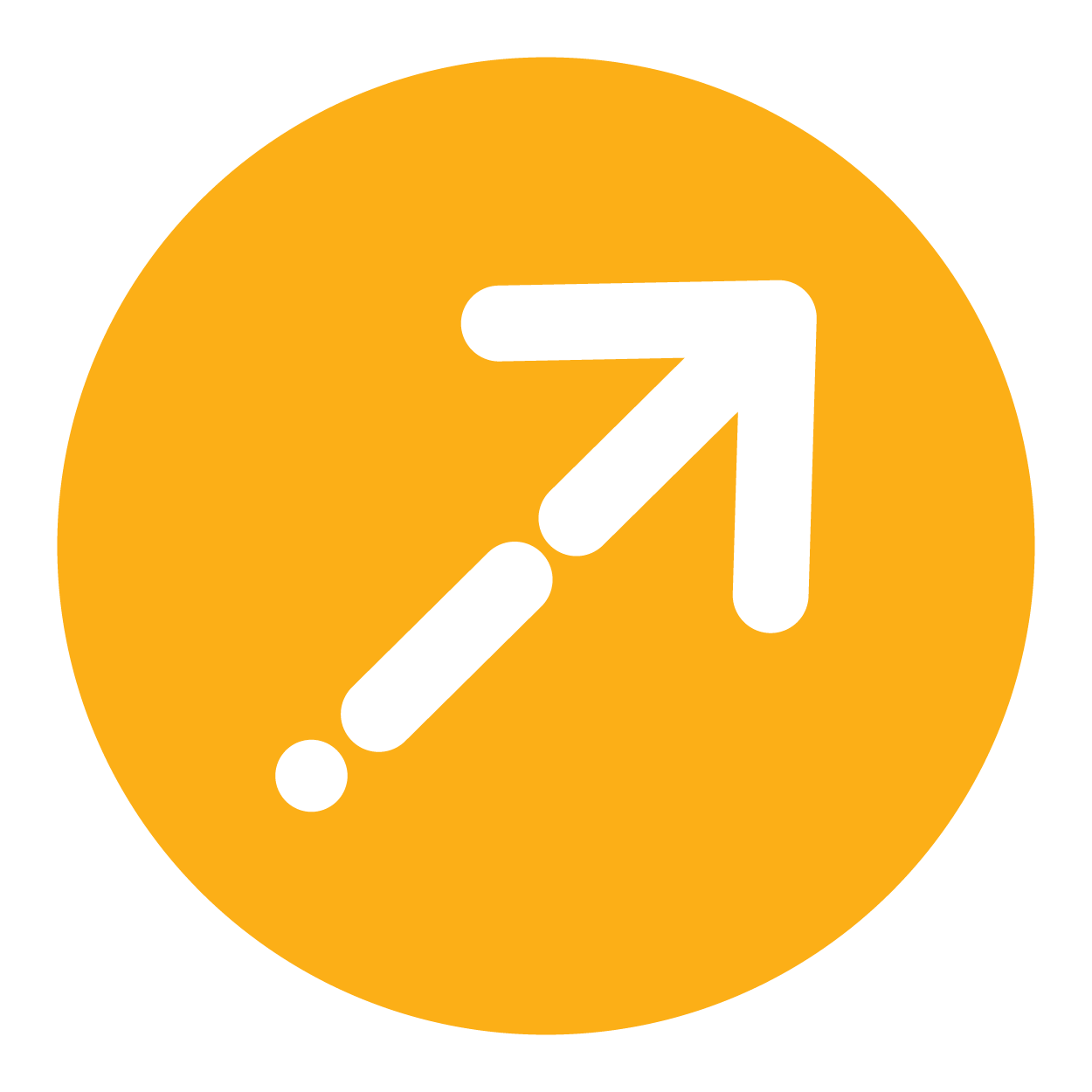 An icon with an upward diagonal arrow inside an orange circle.