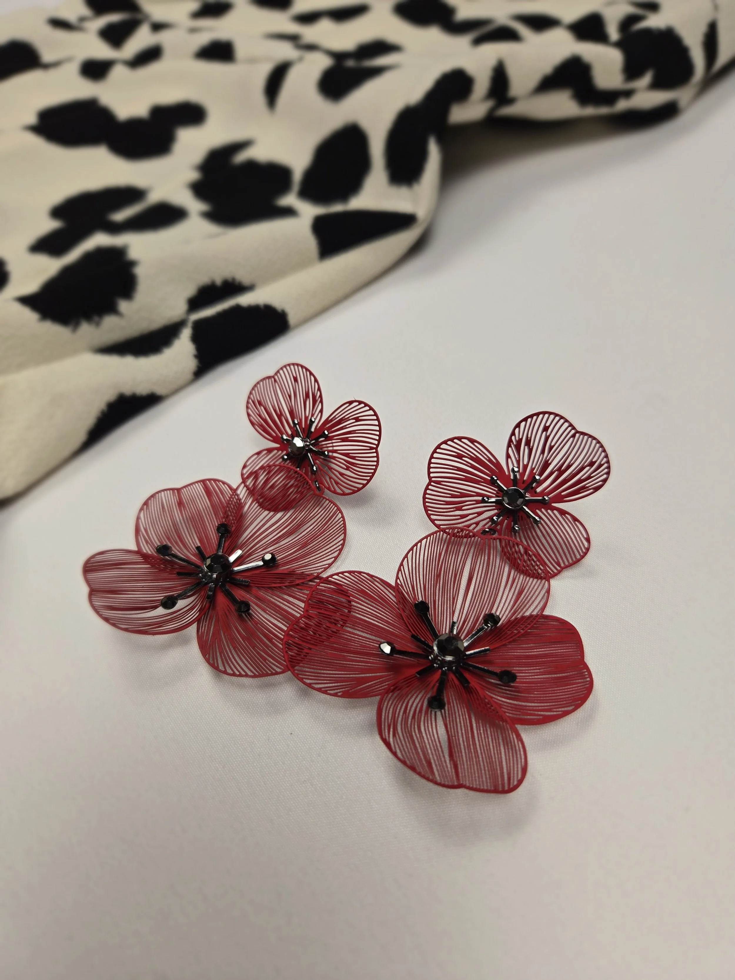 Blooming Red Wire Petal Earrings