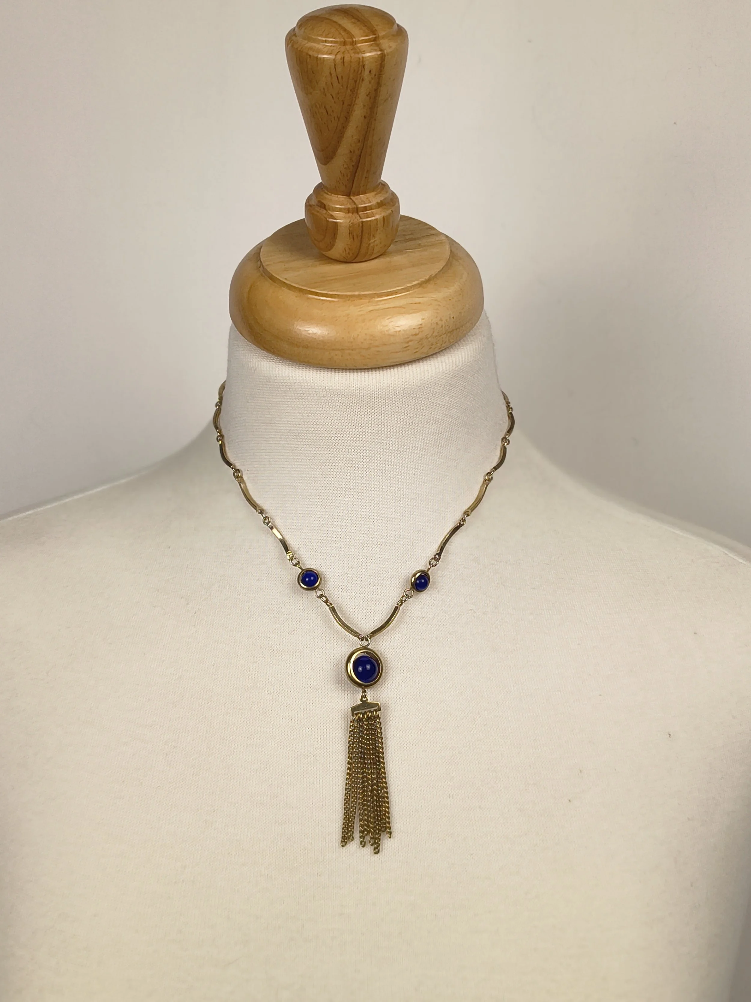 Elegant Gold & Blue Tassel Necklace