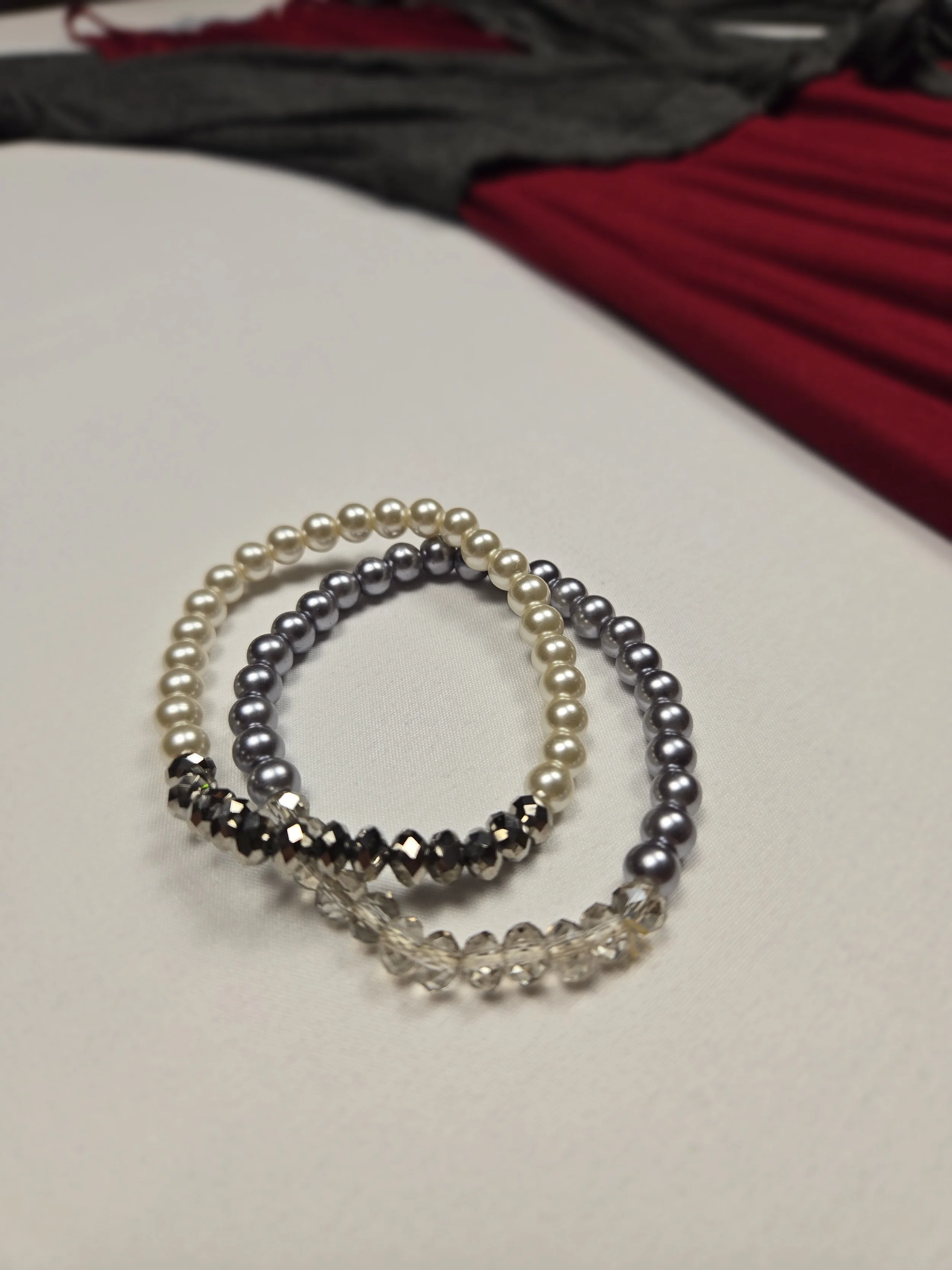 Gunmetal & Ivory Pearl Stackable Bracelets