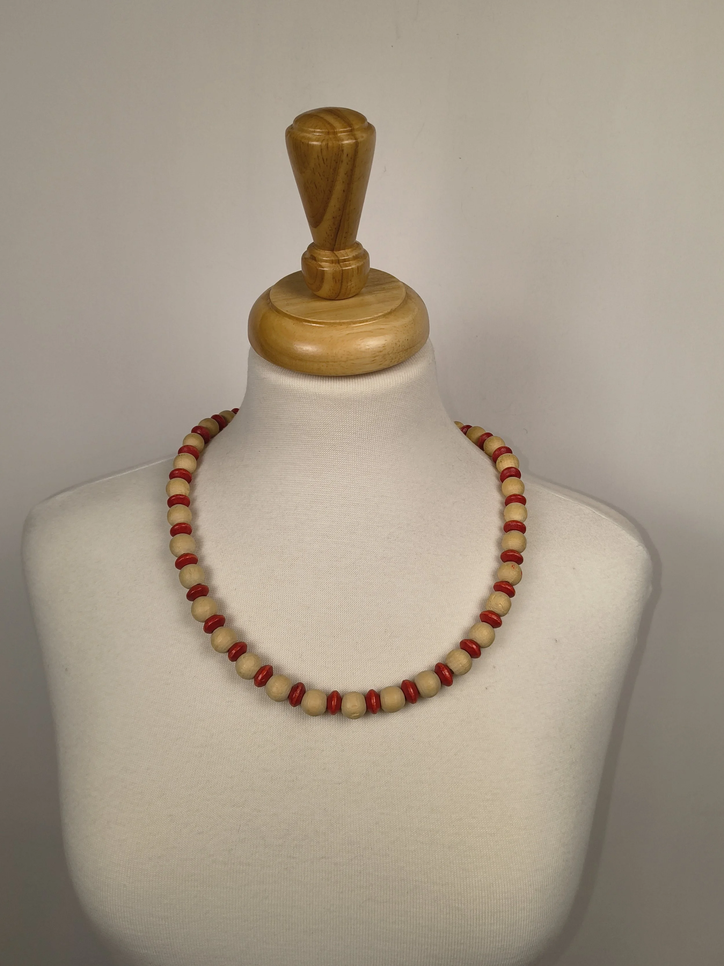 Nostalgic Charm Wood & Red Beaded Necklace