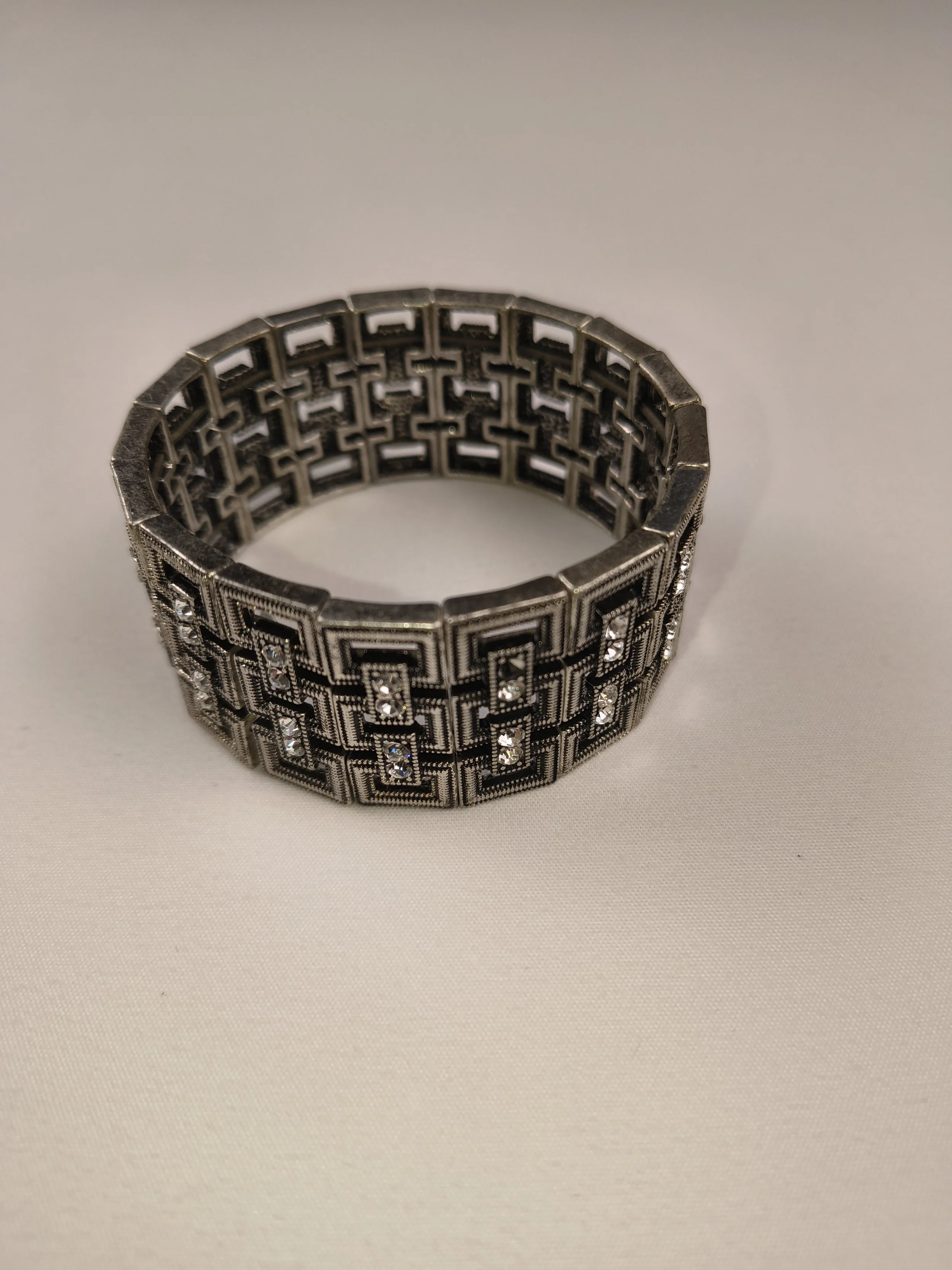 Geo-Glam Dark Silver Stretch Cuff
