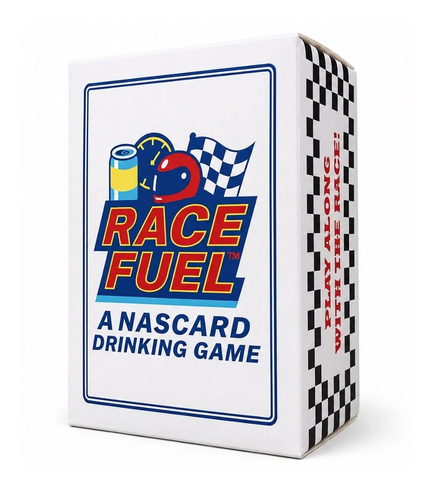 Race Fuel card game box for watching NASCAR-style races with friends