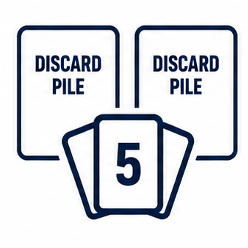 Four playing cards with the number 5, and two discard pile cards labeled 'DISCARD PILE' at the top.