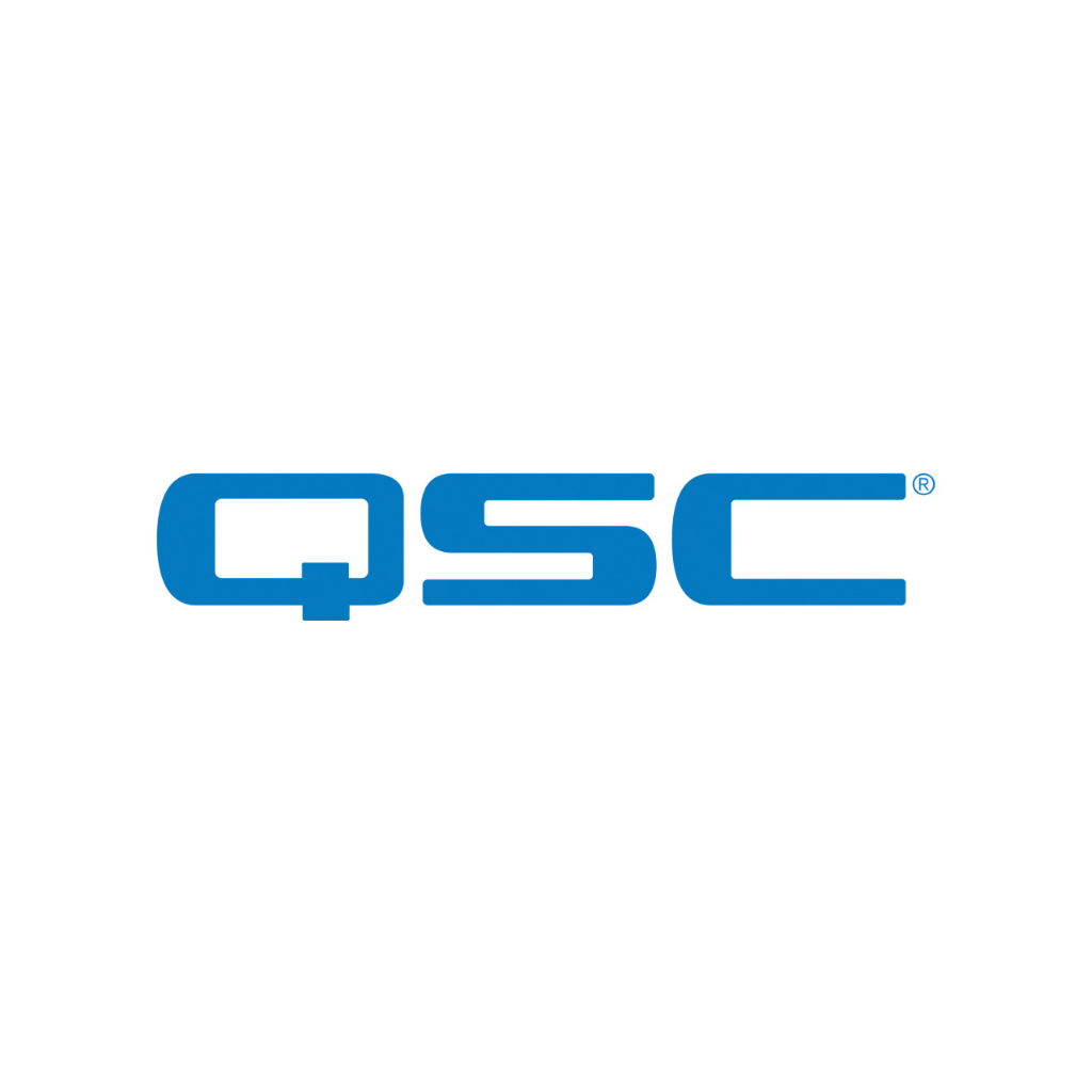 QSC logo in blue on a white background.