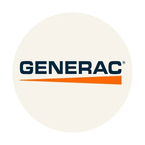 Generac logo with bold navy blue text and an orange swoosh underneath on a white background.