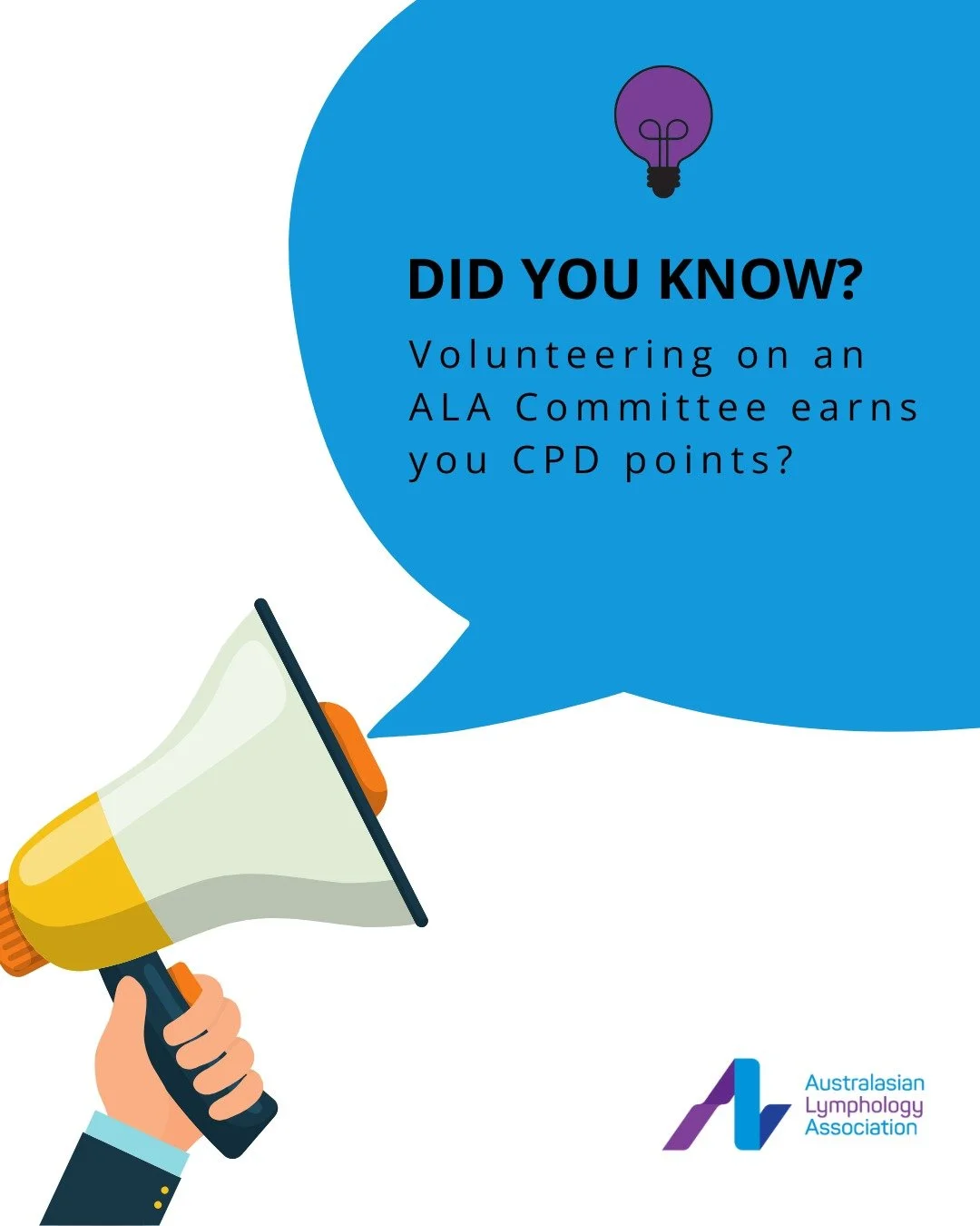 Did you know? Volunteering your time and expertise on an ALA Committee can earn you CPD points!?

Committee participation is not only a great way to give back to the lymphoedema community, it&rsquo;s also an opportunity to share your knowledge, shape