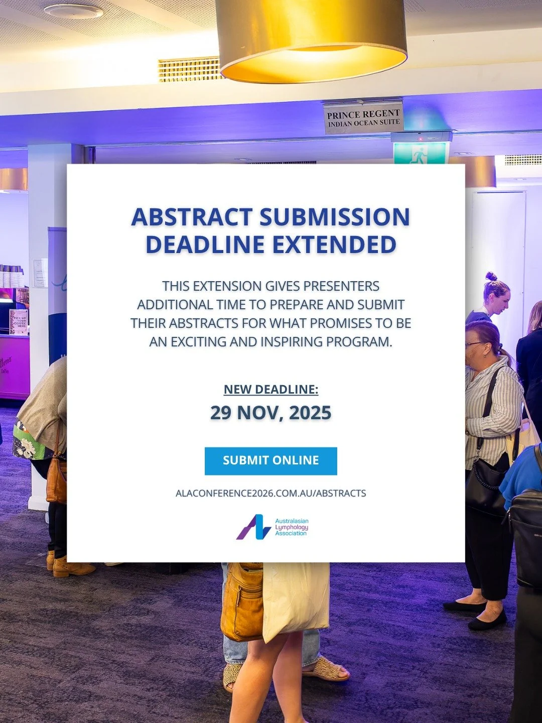 Abstract submission deadline extended!

The Scientific Committee is pleased to announce that the abstract submission deadline for the 2026 ALA Conference has been extended to Saturday 29 November.

This extension gives presenters extra time to finali