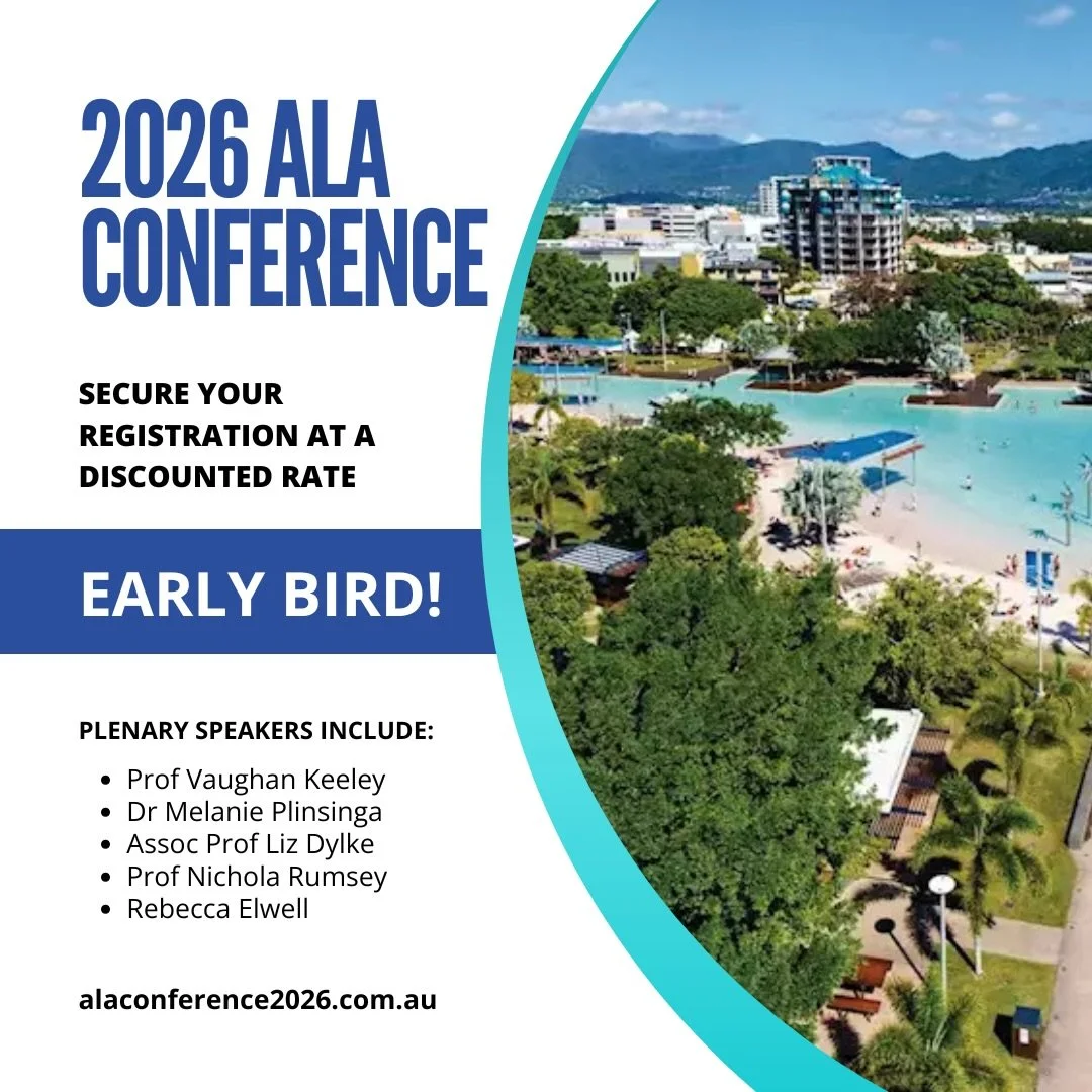 EARLY BIRD registration for the ALA 2026 Conference is open!

Join us in Cairns for an inspiring program, expert speakers, and the opportunity to connect with the lymphoedema community from across Australia.

Register now and take advantage of early 