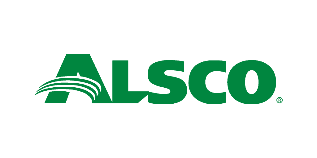 ALSCO logo in green with stylized arc over the letter A
