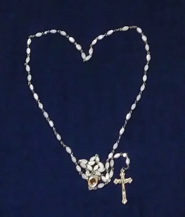 Mother Of Pearl Rosary With Holy Soil In A Velvet Bag