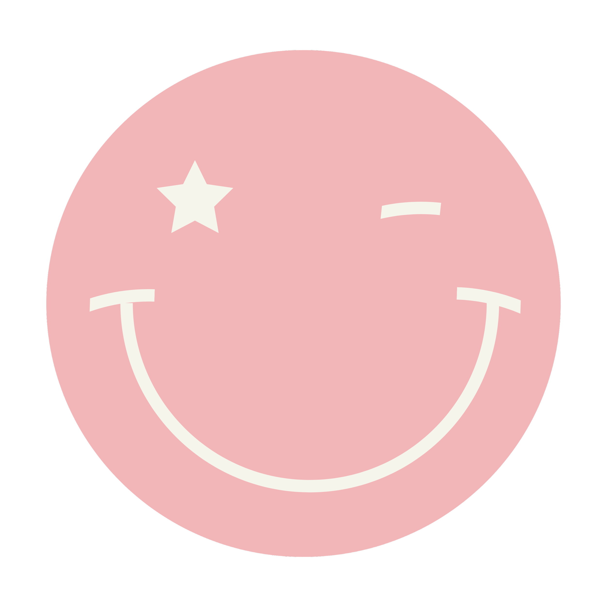 Simple digital illustration of a pink pig face with a white star-shaped eye and a white curved line for the mouth, set against a black background.