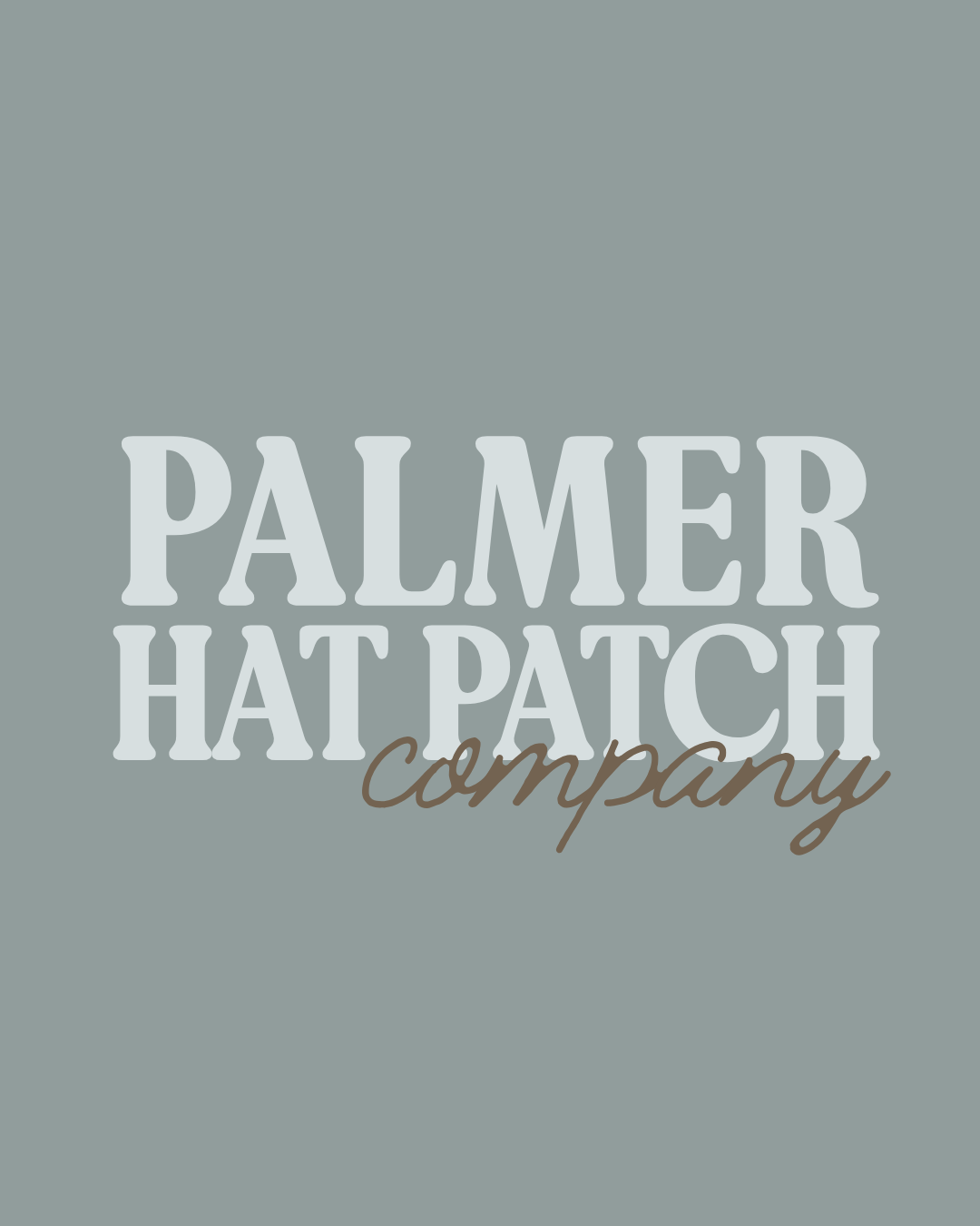 Logo for Palmer Hat Patch Company on a gray background with white and brown text
