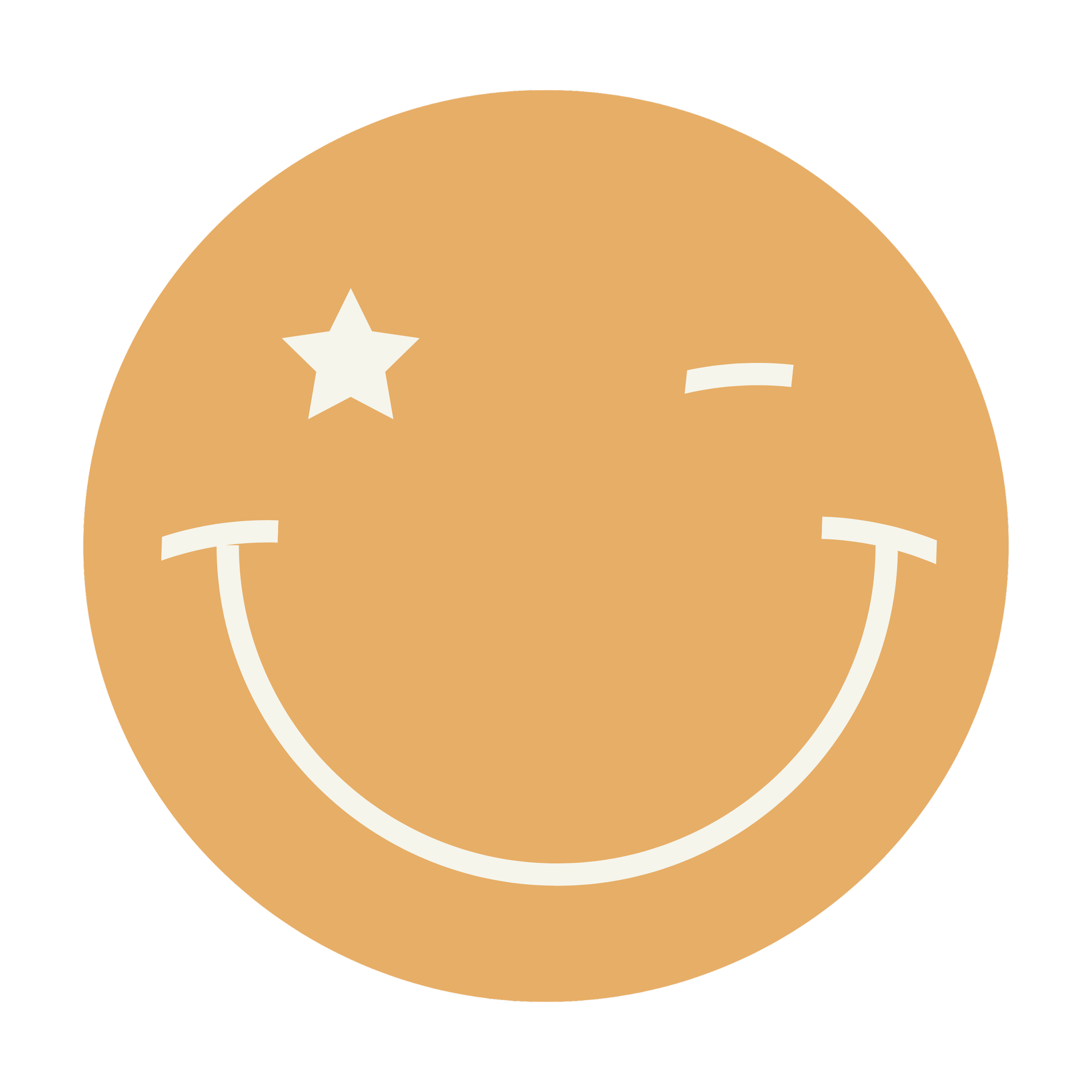 Close-up image of a cartoon-style face with tan skin, a white star-shaped eye, a curved white line representing a closed eye or mouth, and a rounded forehead with small details.