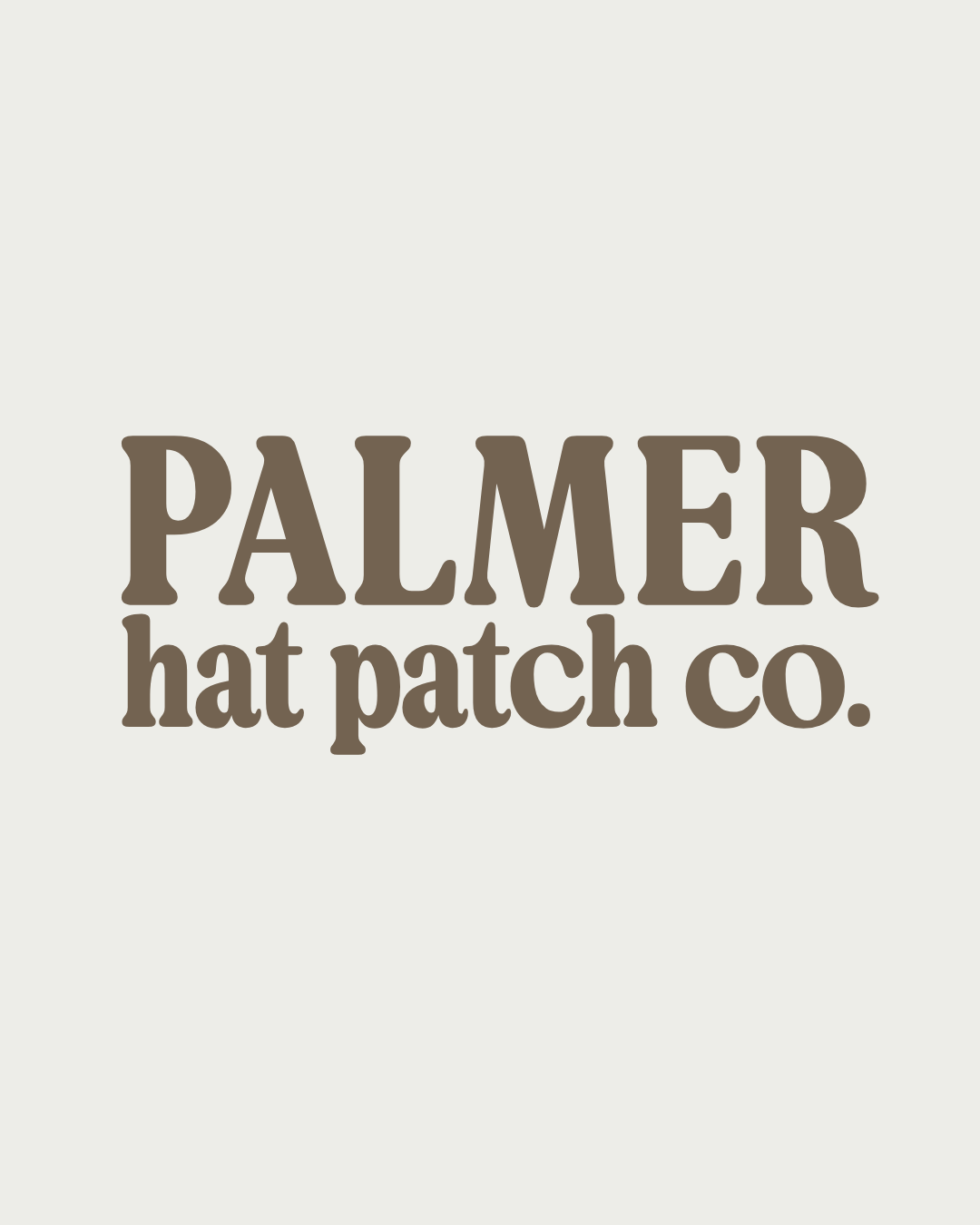 Logo for Palmer Hat Patch Co. in brown text on beige background.