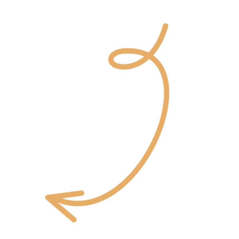 A beige arrow with a curly tail on a black background, pointing downward and to the left.