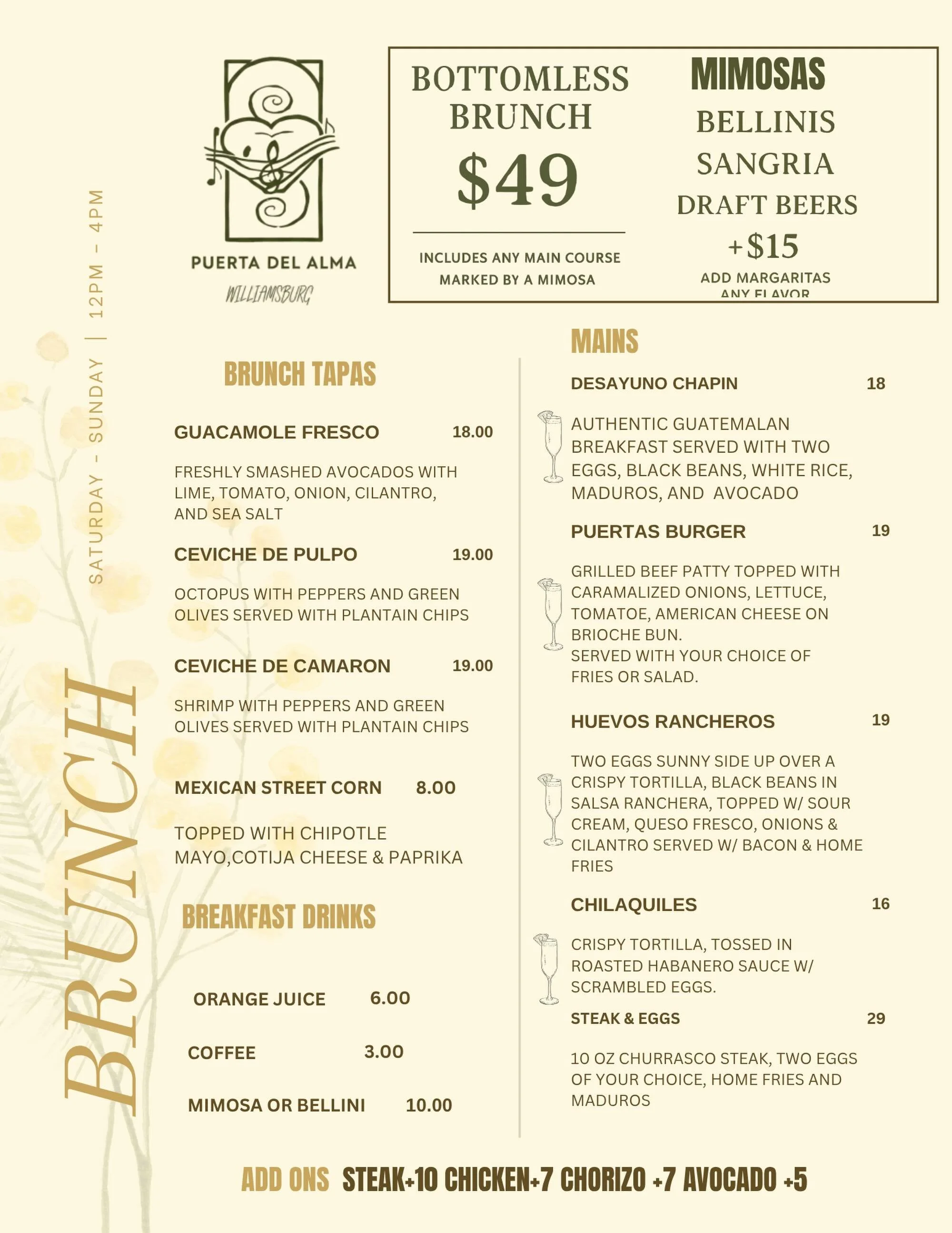WILLIAMSBURG BRUNCH IS HEREEE!!! 
BOTTOMS UPPPP!!