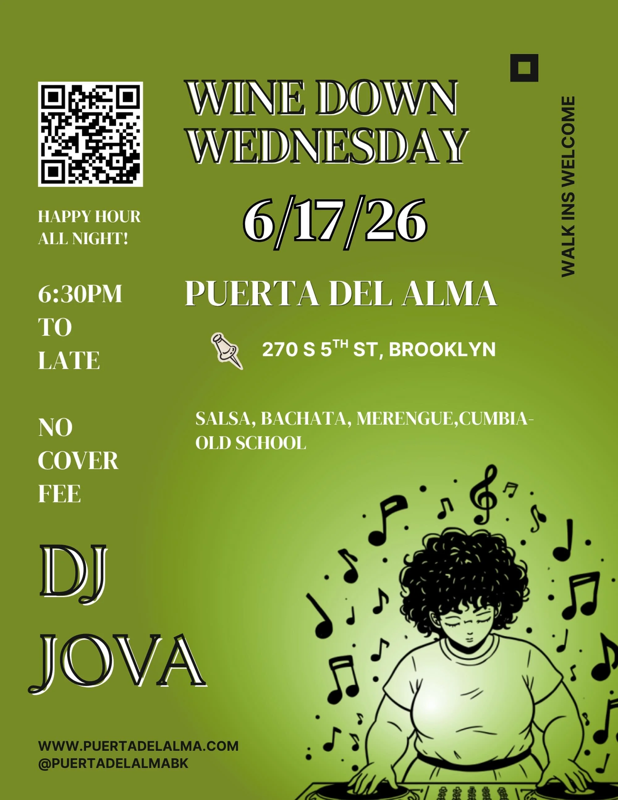 THIS WEDNESDAY 6/17/26 
JOIN US FOR A SPECIAL WINE DOWN WEDNESDAY 
HAPPY HOUR ALL NIGHT

Let&rsquo;s turn back time one oldie at a time!  DJ JOVA IS BRINGING THE VIBES
BOOK YOUR TABLE TODAY
Link in bio 
Walk ins welcomed!!
WEPAAA!!