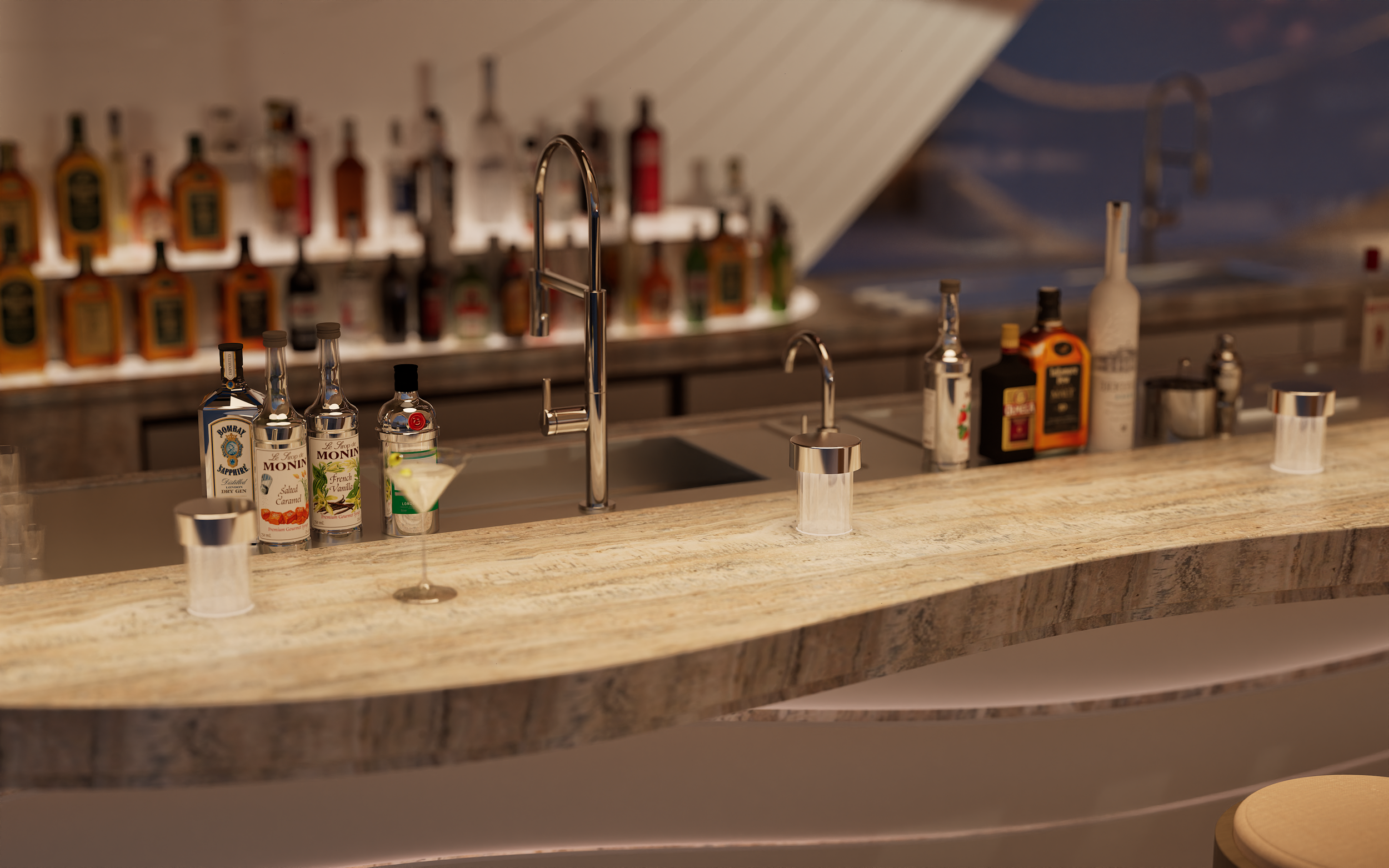The Flare Bar features both retail spaces and perfume inspired cocktail bar, the walk-in guests may freely exploring the matching possibility between different scents and snacks in the boutique, while they can further trying the new drinks inspired f