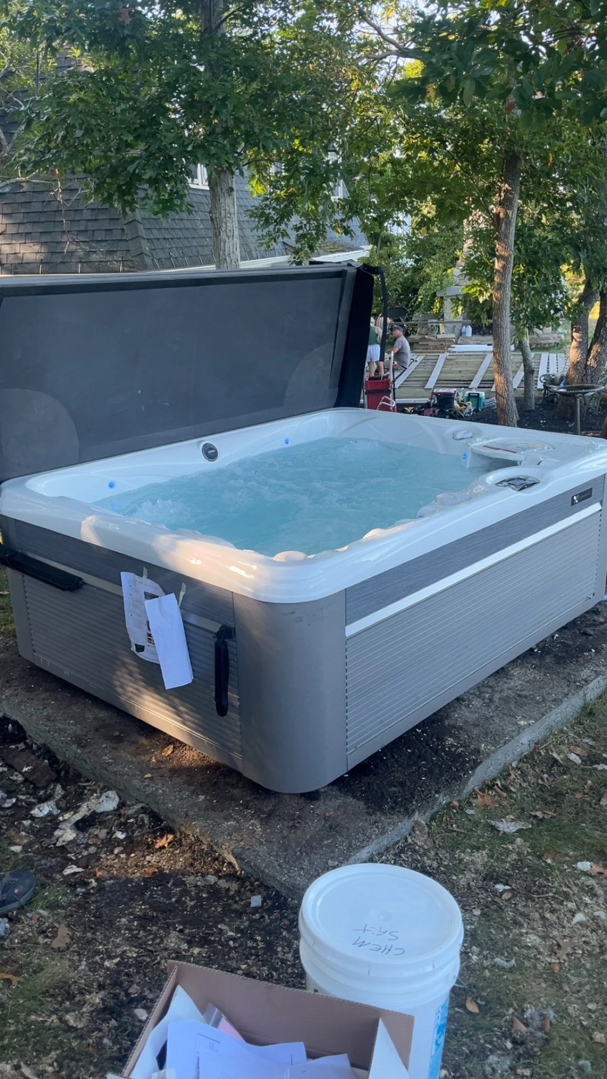 Hot tub operating after electrical installation by Innis Electric in Plymouth, Massachusetts.
