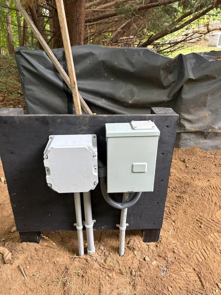 Custom distribution board constructed by lead electrician Mike for an Innis Electric hot tub project in Scituate, Massachusetts.
