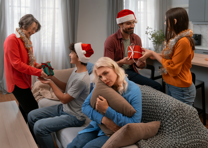 A woman stressed out from her toxic family during the holidays - Integrative Healthcare Alliance