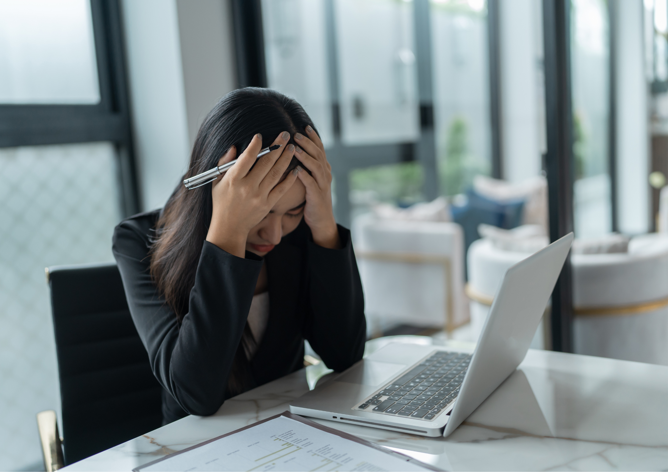 Woman stressed in her work