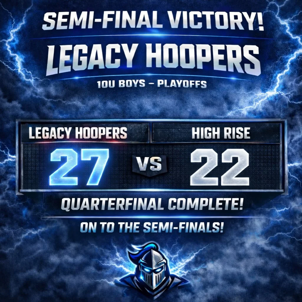 ⚔️ QUARTERFINAL WIN! ⚔️

⚫️ 10U Legacy Hoopers Black grind out a 27&ndash;22 win over High Rise Red 

🔵 Tough. Physical. Composed.

🔒 The top defense in the league delivered again

🗓️ Now on to the Semi-Finals tomorrow vs Triple Threat

🏆 The Leg
