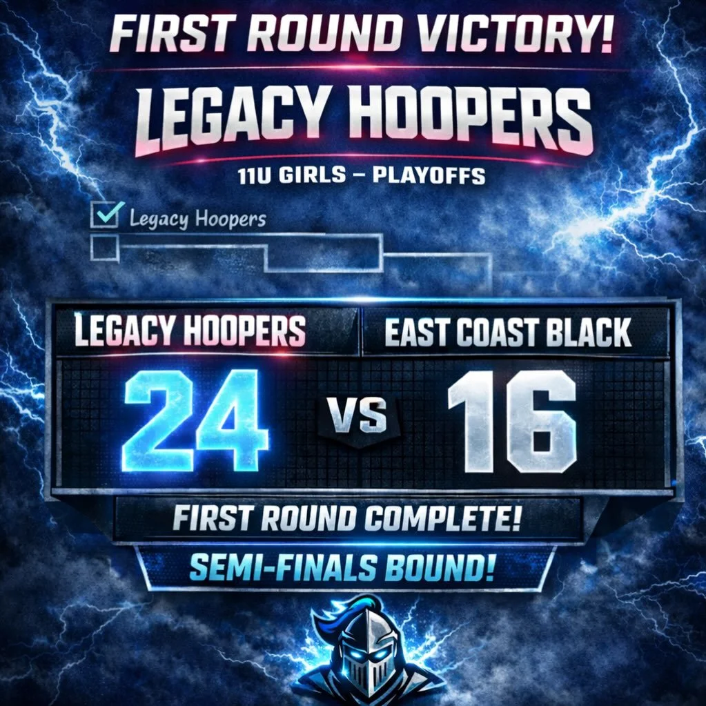 ⚔️ QUARTERFINALS WIN ⚔️

⚫️ 11U Legacy Girls take down East Coast Black 24&ndash;16 

🔒Defense locked in

🔵 Now it&rsquo;s on to the Semi-Finals

🗓️ Tomorrow vs #2 High Rise

🏆 The Legacy and road continues&hellip;.

#LegacyHoopers #GrowYourGame 