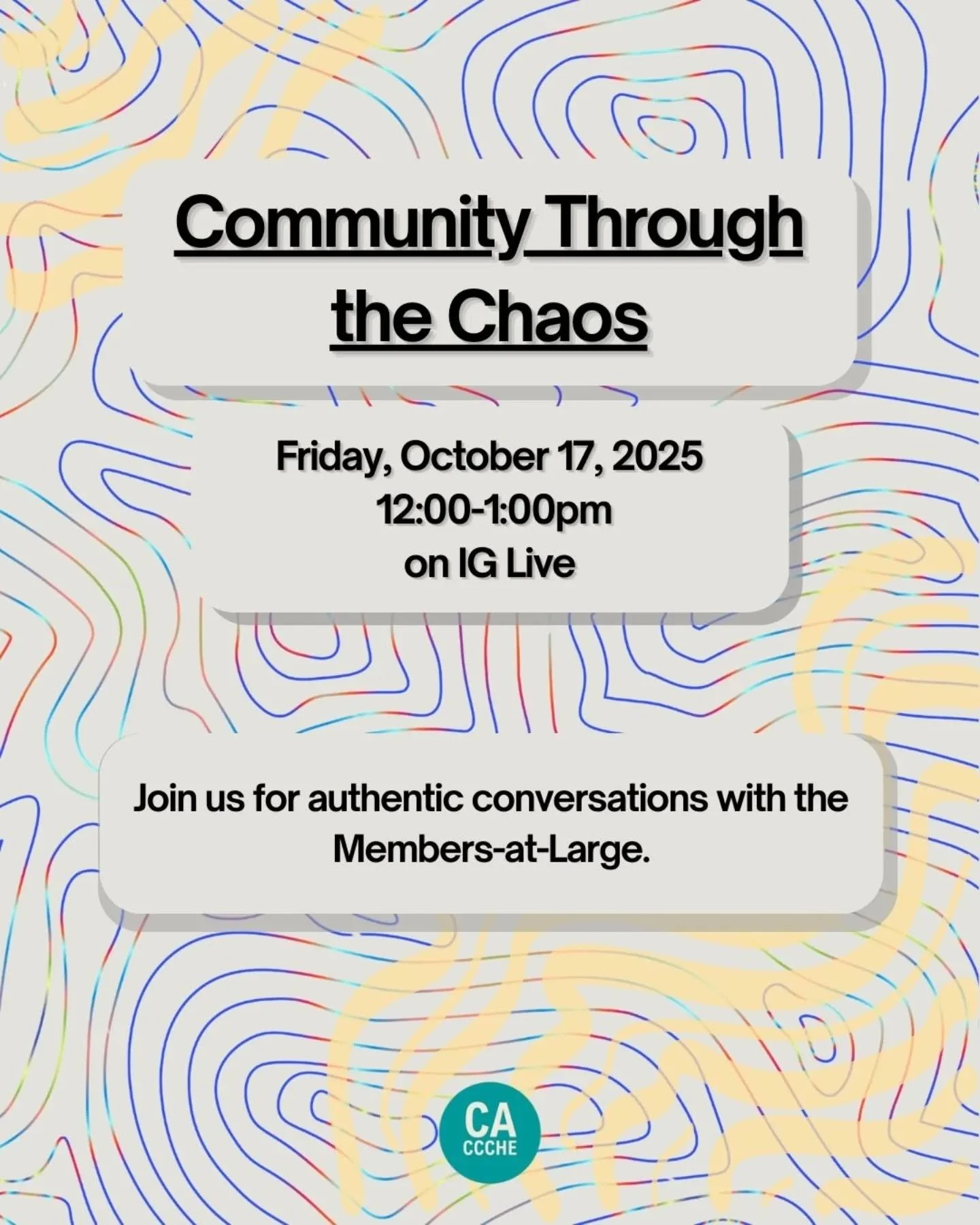 Join us on IG Live for an authentic conversation with the Members-at-Large (aka MALS). Share the glimmer and joys in what you do while also sharing strategies for navigating the storm. This will be a space not only for feel good activities but also a