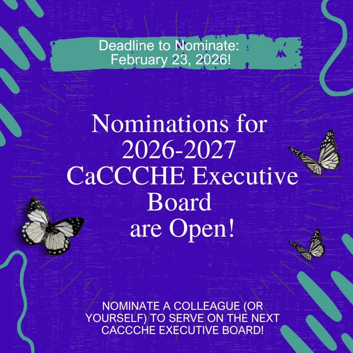 ✨ Nominations are now open for the 2026&ndash;2027 CaCCCHE Executive Board! ✨

We encourage both self-nominations and community nominations. Step up, get involved, and help shape the future of CaCCCHE! 

🗓 Nominations close February 23, 2026.

Let u