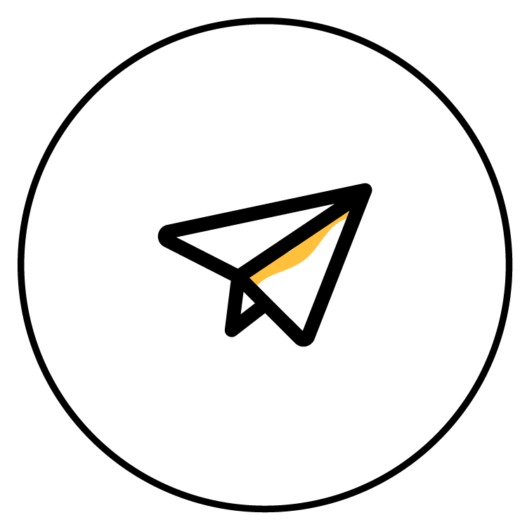 A black background with a stylized white paper airplane graphic with orange accents.