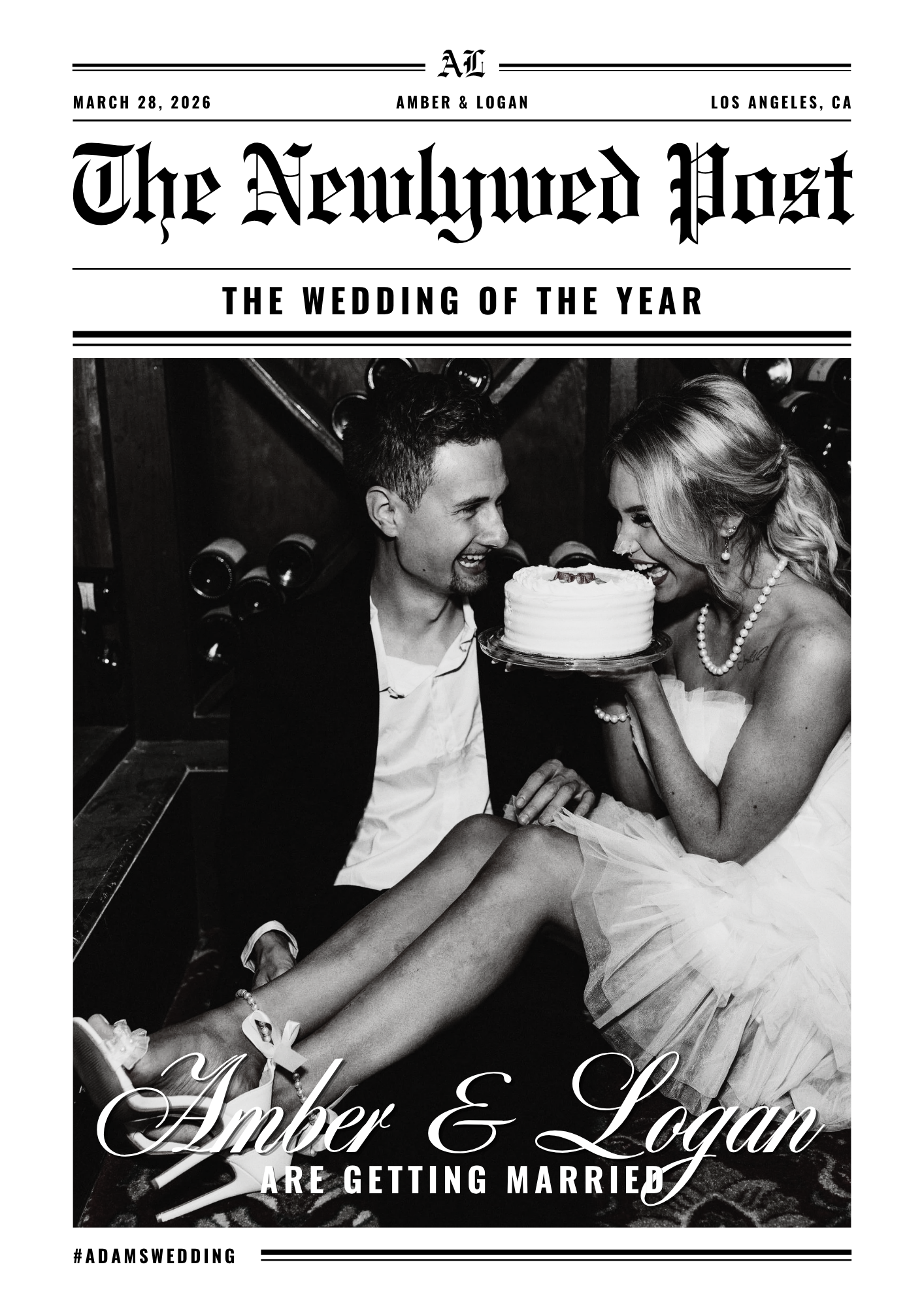 front cover of custom wedding newspaper