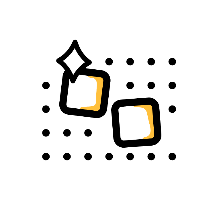 Two dice with white faces and yellow edges, with a sparkle effect above them, against a black background.
