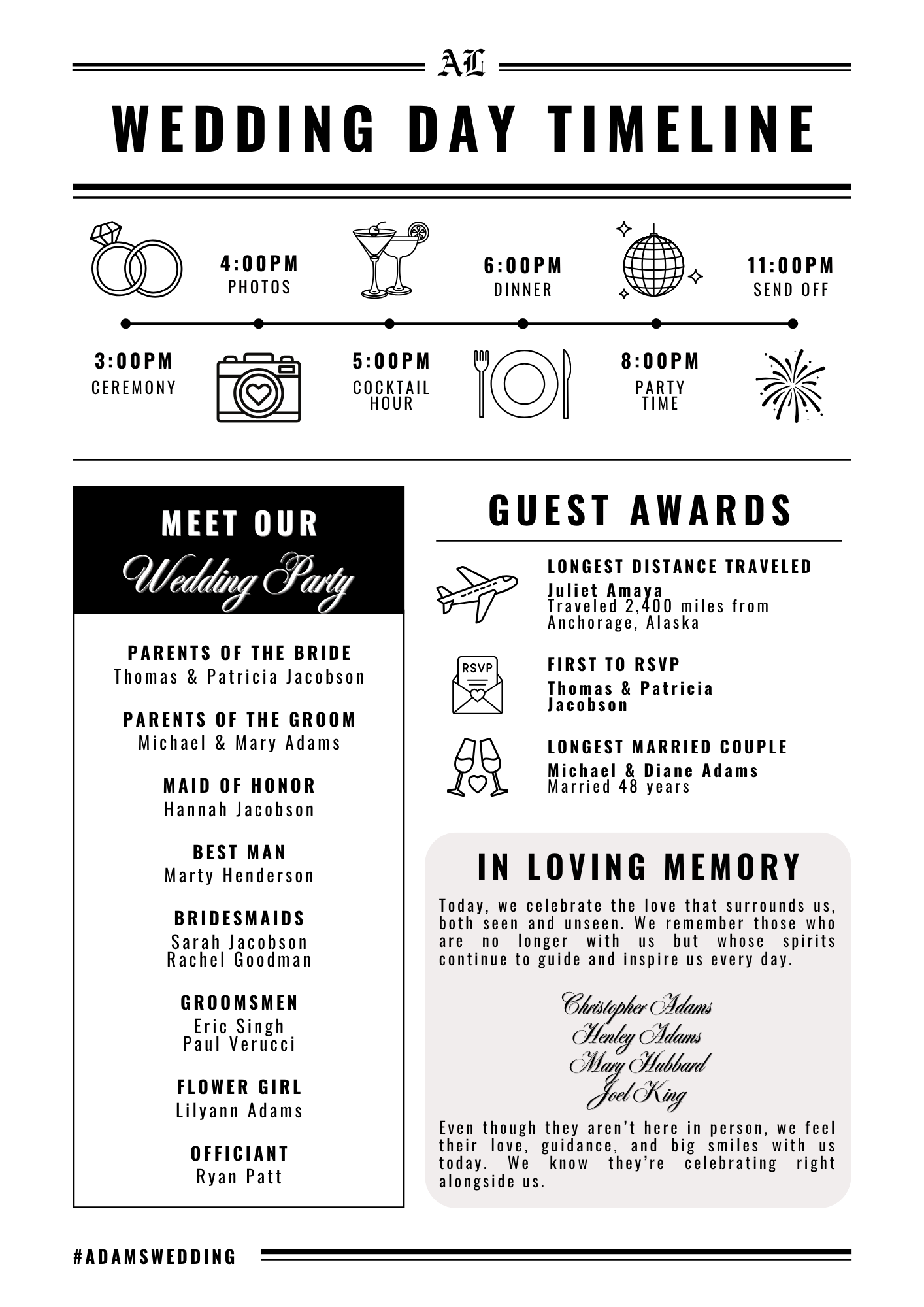 custom wedding newspaper timeline