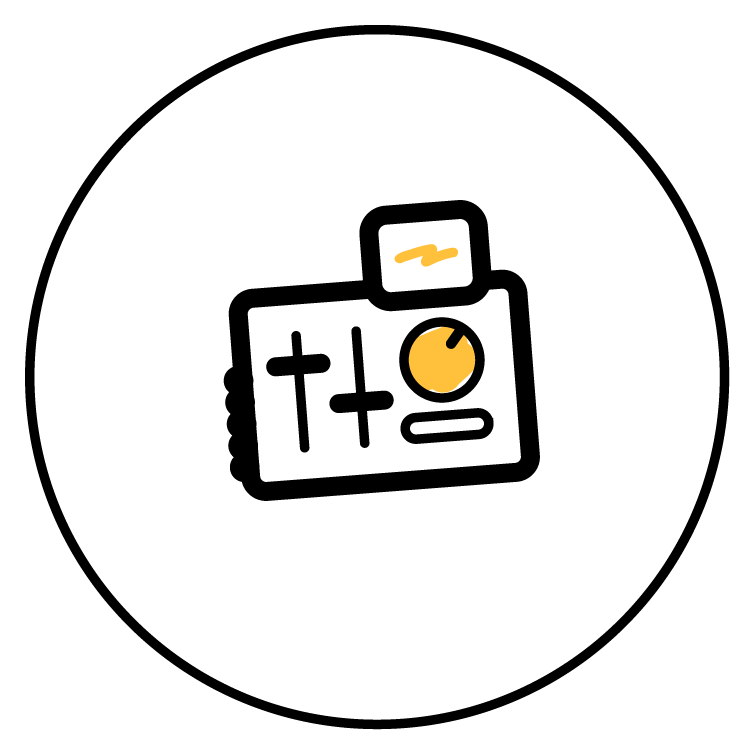 Graphic of audio mixing equipment with sliders and a knob on a black background.