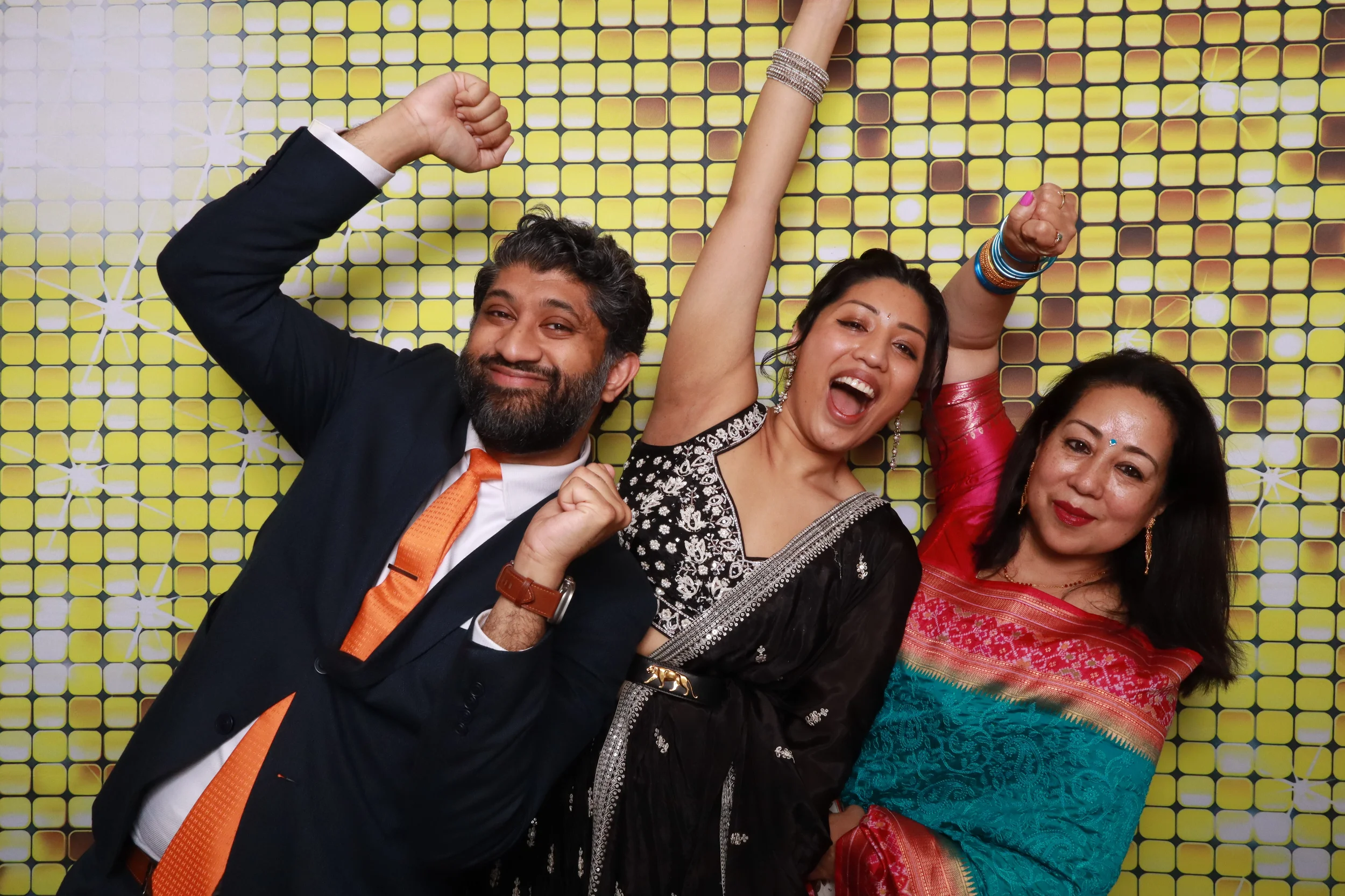 group doing a funny pose in riverside photo booth by hivequarter co