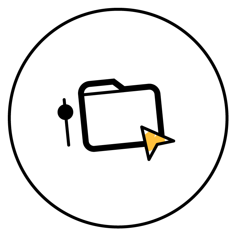 Icon of a computer folder with a cursor pointing at it.