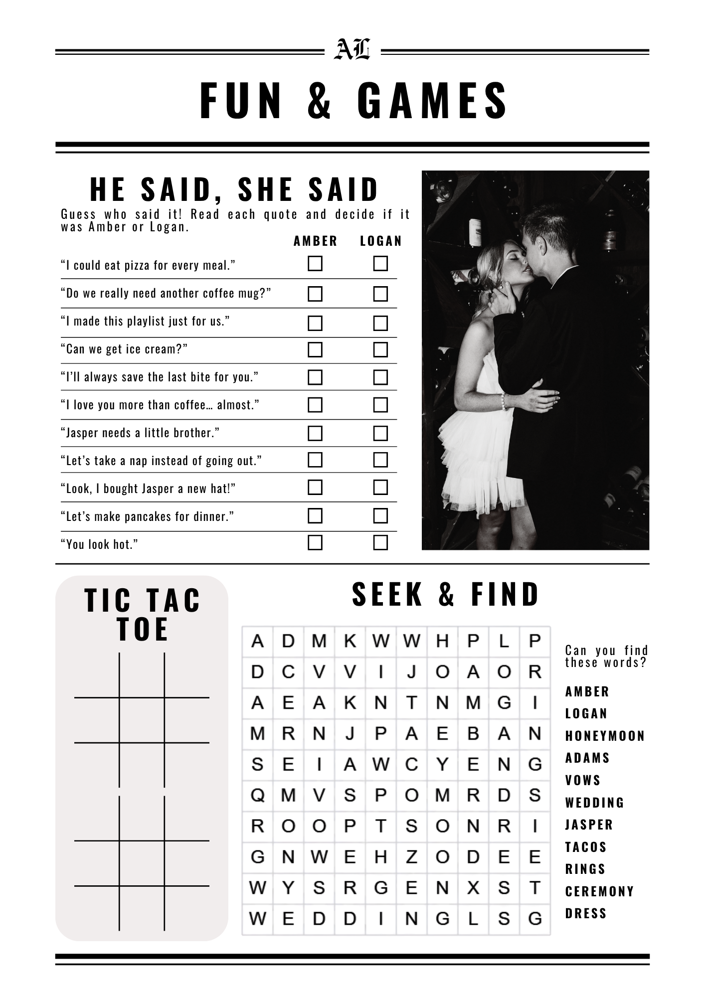 custom wedding newspaper games