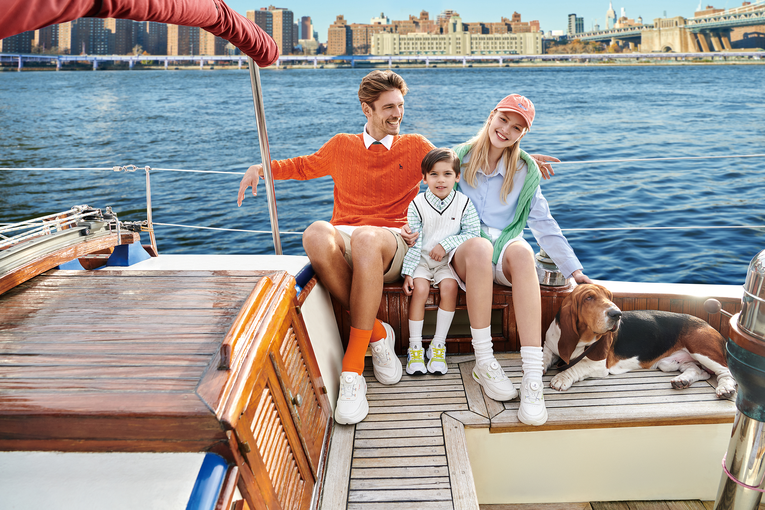 Outdoor family portrait with autumn leaves in Manhattan, New York