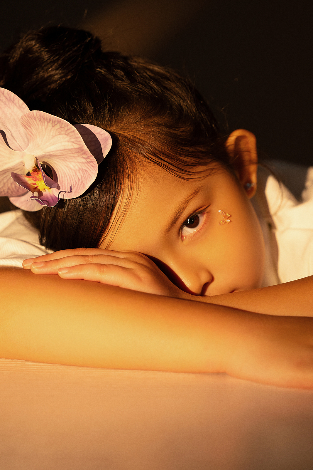 Fashion-inspired children’s portrait with colorful backdrop in Flushing, New York