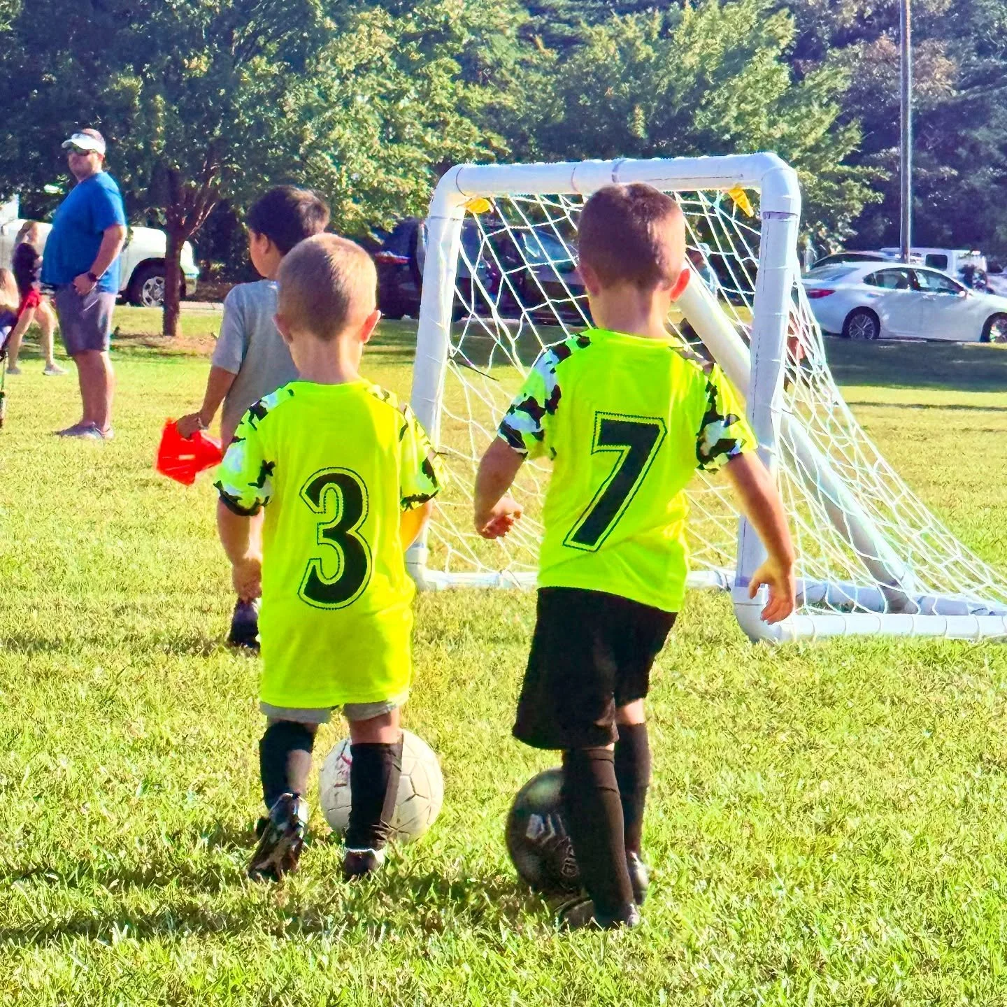 These are the days!!! These two have watched big bro play so much soccer over the years, it was fun to see them get out there today! ⚽️ #proudmama #boymom #soccermom #3 #7 #kids #fyp #momsofinstagram #thesearethedays #thankful