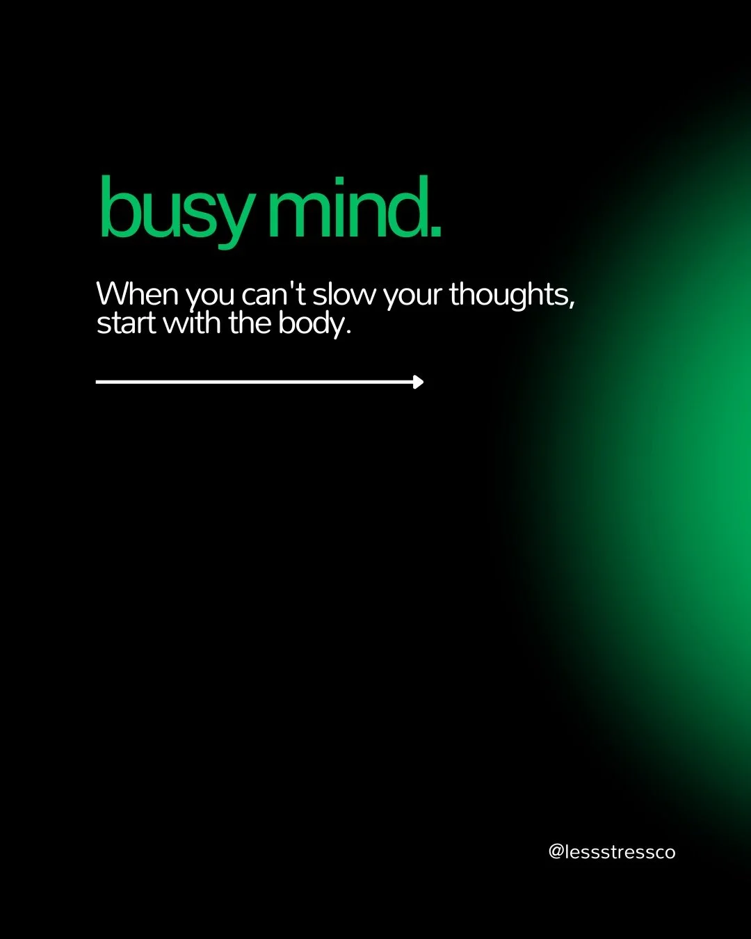 If your mind won&rsquo;t slow down, don&rsquo;t try to force it
Start with the body

Stillness in the body invites stillness in the mind
Nasal breathing helps regulate CO₂
Long exhales relaxes everything
Stillness brings clarity

Try this
Inhale 4
Ho