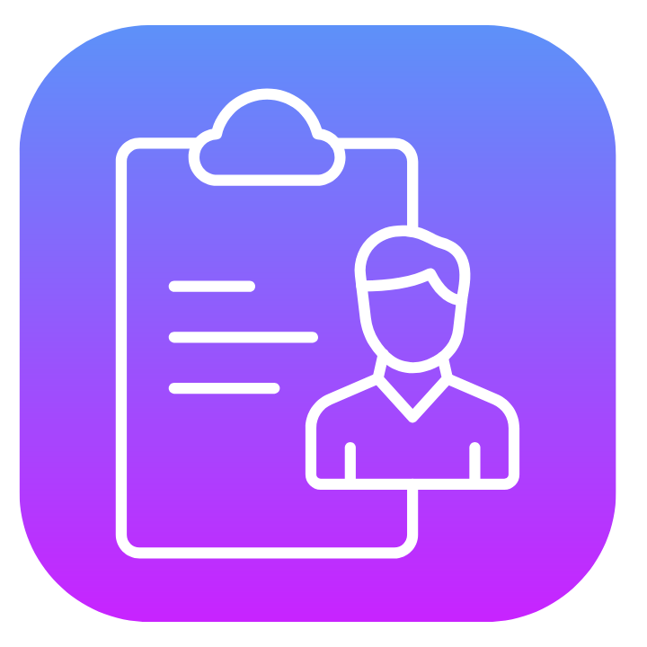 Icon of a person with clipboard and document on a purple gradient background