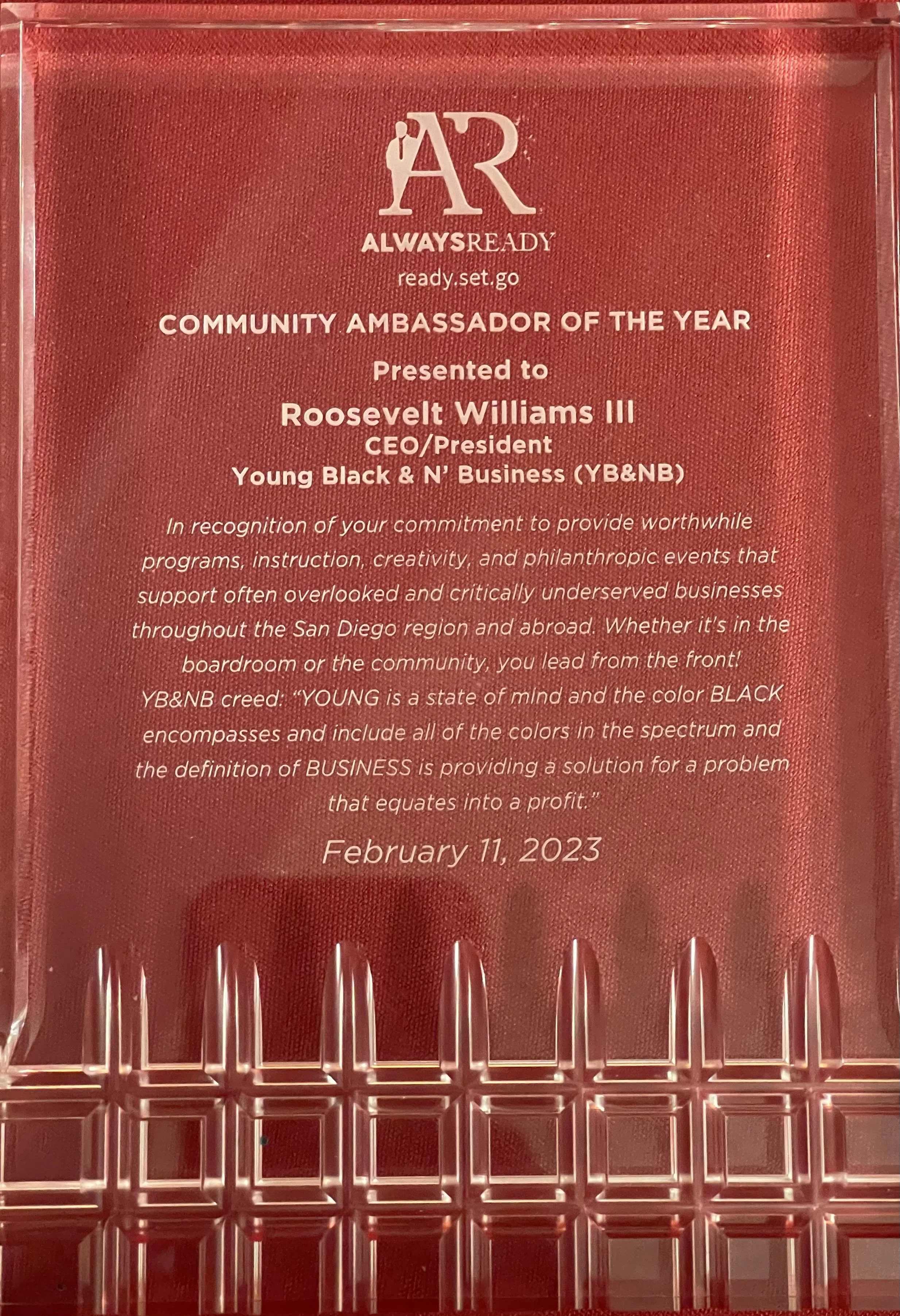 2023 Community Ambassador of the Year award recognizing outstanding local leadership and service.